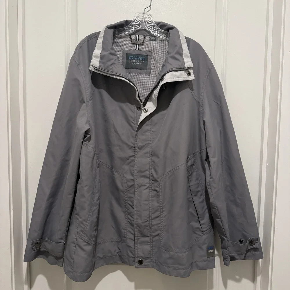 American Modern Alexander Julian Men's Windbreaker Spring Fall Large Gray
